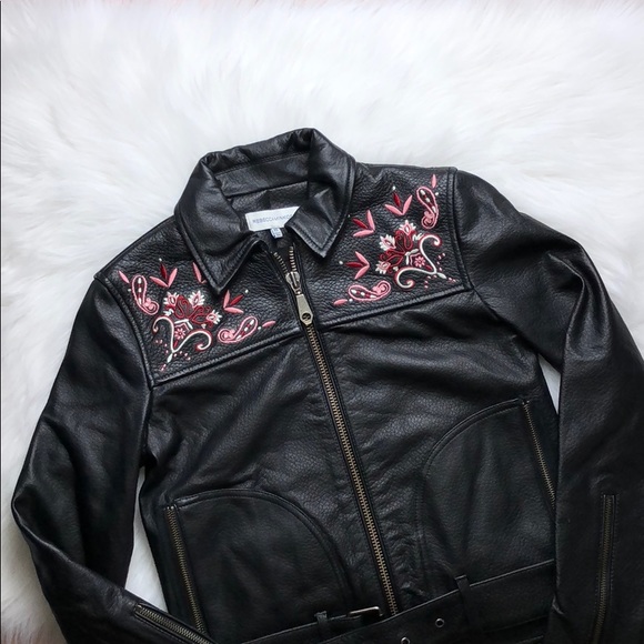 Rebecca Minkoff Jackets & Blazers - REBECCA MINKOFF BLACK EMBROIDERED MOTO JACKET XS